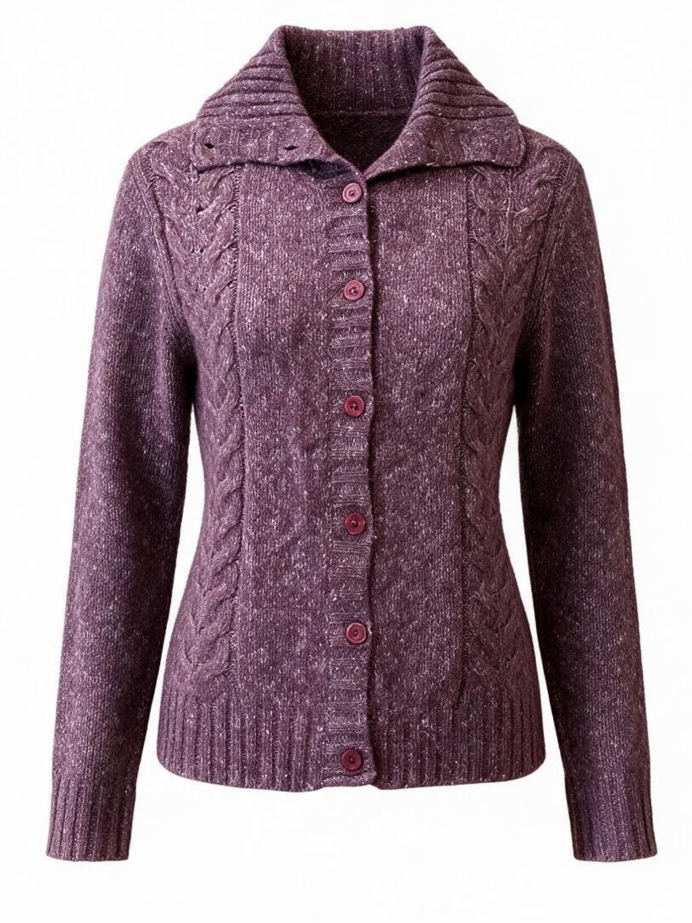 L.L. BEAN mauve cotton/wool blend button front cardigan sweater size Medium